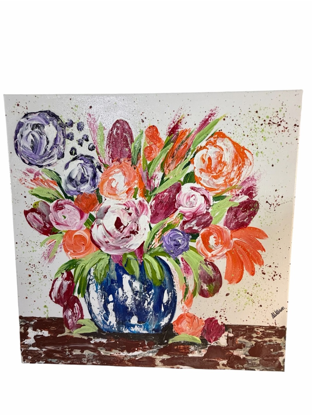 Original Artwork Acrylic on Canvas Vibrant Floral Bouquet Painting 20x20"